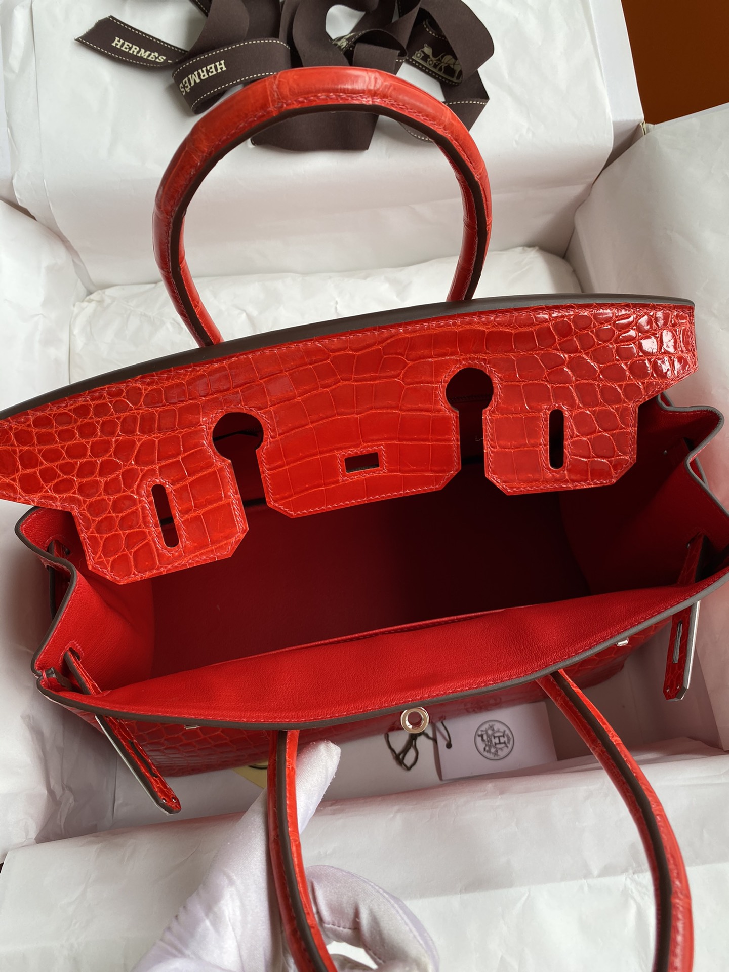 Hermes Birkin 30CM Handmade Bag In Red Crocodile Niloticus Shiny Skin